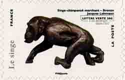 Série asiatique les animaux dans l'art, Singe-chimpanzé marchant, bronze, création de Jacques Lehmann 
