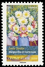  Bouquet de fleurs, Marguerites et hortensias, tableau de Emile Boutin 