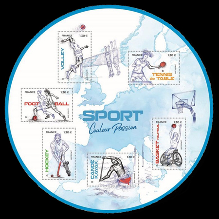  Bloc de 6 timbres qui met en avant le sport pour l'année 2019 
