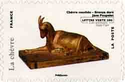  Série asiatique les animaux dans l'art, Chèvre couchée, bronze doré, création de Jane Poupelet, Centre Georges Pompidou, 