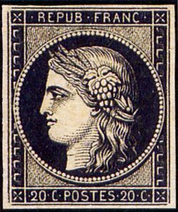  Cérès noir, premier timbre français 1849 
