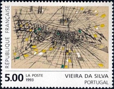  « Gravure rehaussée » oeuvre de Marie Hélène Vieira da Silva (1909-1992) 
