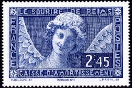  Le sourire de l'Ange de la cathédrale de Reims ( Timbre N° 256 de 1930 ) 