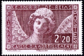  Le sourire de l'Ange de la cathédrale de Reims ( Timbre N° 256 de 1930 ) 