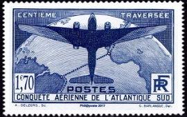  Conquète aérienne de l'Atlantique ( timbre N° 321 de 1936 ) 