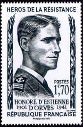  Honoré d'Estienne d'Orves ( timbre N° 1101 de 1957 ) 