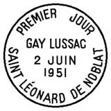 Oblitération 1er jour à Saint Léonard-de-Noblat le 2 juin 1951