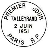 Oblitération 1er jour à Paris le 12 juin 1951