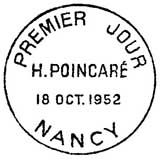 Oblitération 1er jour à Nancy le 18 octobre 1952