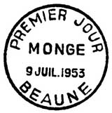 Oblitération 1er jour à Beaune le 9 juillet 1953