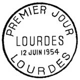Oblitération 1er jour à Lourdes le 12 juin 1954