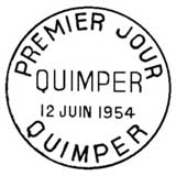 Oblitération 1er jour à  Quimper le 12 juin 1954