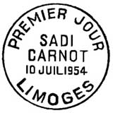 Oblitération 1er jour à Limoges le 10 juillet 1954