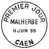 Oblitération 1er jour à Caen le 11 juin 1955