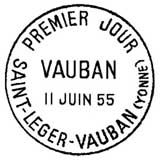 Oblitération 1er jour à St-Léger-Vauban le 11 juin 1955