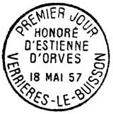 Oblitération 1er jour à  Verrières-le-Buisson le 18 mai 1957