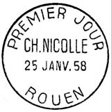 Oblitération 1er jour à Rouen le 25 janvier 1958