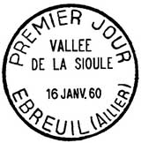 Oblitération 1er jour à Ebreuil et Menat le 16 janvier 1960 