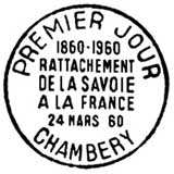Oblitération 1er jour à Chambéry le 24 mars 1960 