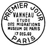 Oblitération 1er jour à Paris le 17 décembre 1960 