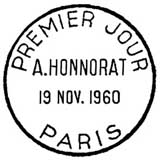 Oblitération 1er jour à Paris le 19 novembre 1960 