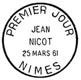 Oblitération 1er jour à Nimes le 25 mars 1961