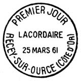 Oblitération 1er jour à Recey-sur-Ource le 25 mars 1961