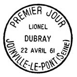 Oblitération 1er jour à Joinville-le-Pont le 22 avril 1961
