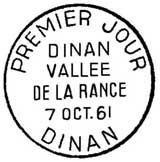 Oblitération 1er jour à Dinan le 7 octobre 1961
