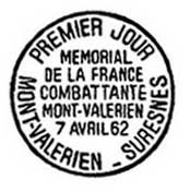 Oblitération 1er jour au Mont-Valérien le 7 avril 1962