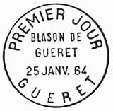 Oblitération 1er jour à Guéret le 25 janvier 1964