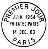 Oblitération 1er jour à Paris le 14 décembre 1963