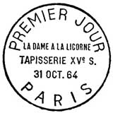 Oblitération 1er jour à Paris le 31 octobre 1964