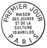 Oblitération 1er jour à Paris le 10 avril 1965