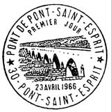 Oblitération 1er jour à Pont-Saint-Esprit 23 avril 1966