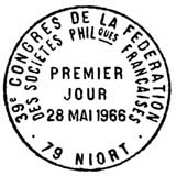 Oblitération 1er jour à Niort 28 mai 1966