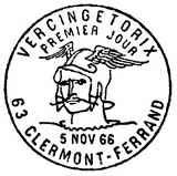 Oblitération 1er jour à Clermont-Ferrand et Alésia le 5 novembre 1966