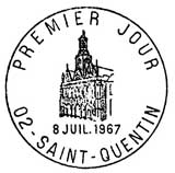 Oblitération 1er jour à Saint-Quetin le 8 juillet 1967