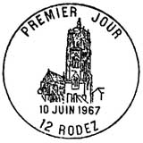 Oblitération 1er jour à Rodez le 10 juin 1967
