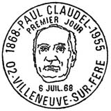 Oblitération 1er jour à Villeneuve-sur-Fère le 6 juillet 1968