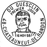 Oblitération 1er jour à Châteauneuf-les-Randon le 16 novembre 1968