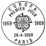 Oblitération 1er jour à Paris et Strasbourg le 26 avril 1969