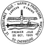Oblitération 1er jour à Cherbourg et Paris le 25 octobre 1969