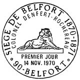 Oblitération 1er jour à Belfort le 14 novembre 1970