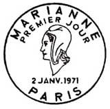 Oblitération 1er jour à Paris le 6 février 1971