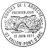 Oblitération 1er jour à Vallon Pont d'Arc le 12 juin 1971