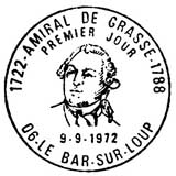 Oblitération 1er jour à Bar-sur-Loup et Toulon le 9 septembre 1972