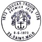 Oblitération 1er jour à Saint-Malo le 9 juin 1973