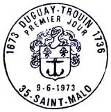 Oblitération 1er jour à Saint-Malo le 9 juin 1973