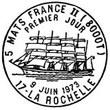 Oblitération 1er jour à La Rochelle le 9 juin 1973